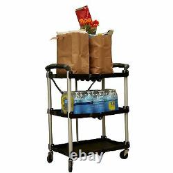 Rolling Utility Cart Folding Portable 3 Tier Storage Tools Kitchen Service Garag