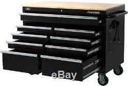 Rolling Workbench Tool Box Cabinet 46 In x 24 In Wood Work Top 9 Drawer Black