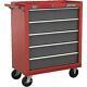 Sealey Ap22505bb Roll Cab Tool Box Chest Ball Bearing Runners 5 Drawer Red/grey