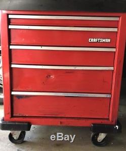 Sears Craftsman roll around tool box chest storage cart Vinyage casters 5 Drawer