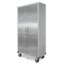 Seville Garage Metal Rolling Storage Cabinet Shelving Stainless Steel Doors