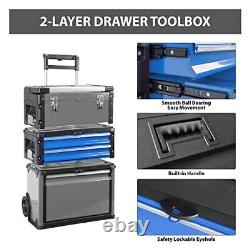 Stackable Rolling Tool Box Portable Metal Toolbox Organizer, Separate Rolling