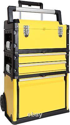 Stackable Rolling Tool Box Portable Metal Toolbox Organizer Wheels and 2 Drawers