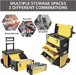 Stackable Rolling Tool Box Portable Metal Toolbox Organizer with Wheels and 2 Dr