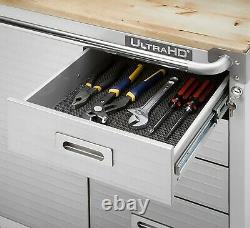 Stainless Steel 4 Drawer Rolling Tool Chest Box Toolbox Cabinet Wood Top