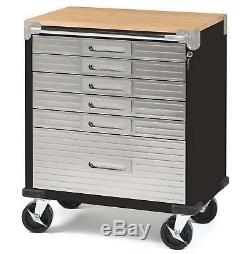 Stainless Steel 6 Drawer Rolling Locking Tool Chest Box Cabinet Wood Top Toolbox