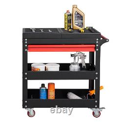 Steel Rolling Tool Cart on Wheels 3 Tier with Drawer & Sliding Top for Warehouse