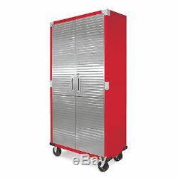 Storage Cabinet Stainless Steel Heavy Duty Metal Rolling Garage Tool Shed Red