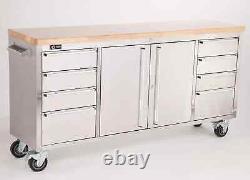 TRINITY 72 Stainless Steel Rolling Tool Chest Workbench, Butcher Block Top NEW
