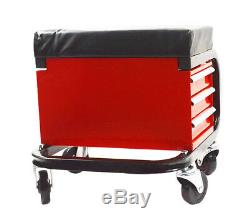 Three Drawer Work Seat Chair Bench Toolbox Rolling Bin Storage Organizer Cart