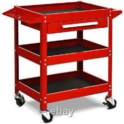 Three Tray Rolling Tool Cart Mechanic Cabinet Storage Organizer withDrawer Red
