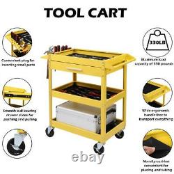 Three Tray Rolling Tool Cart Mechanic Cabinet Storage Organizer withDrawer Yellow