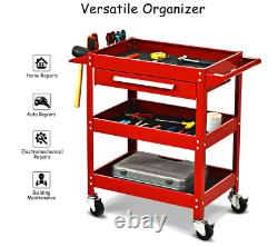 Three Tray Rolling Tool Cart Mechanic Cabinet Storage ToolBox Organizer wDrawer