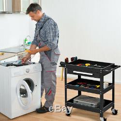Three Tray Rolling Tool Cart Mechanic Cabinet Storage ToolBox Organizer withDrawer