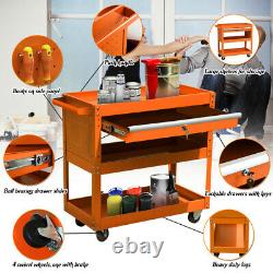 Three Tray Rolling Tool Cart Storage Organizer With Drawer Metal Tool Box Orange