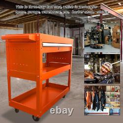 Three Tray Rolling Tool Cart Storage Organizer With Drawer Metal Tool Box Orange