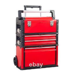 Tool Box Garage Portable with 3 Drawers Portable Stackable Rolling Upright Trolley