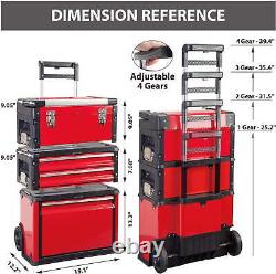 Tool Box Garage Portable with 3 Drawers Portable Stackable Rolling Upright Trolley