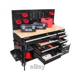 Tool Box Organizer Rolling Cart Wheels Peg Board Hooks Drawers Storage Chest New