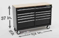 Tool Box Rolling Chest Husky 52 In Heavy Duty Storage Cabinet Wood Top 9 Drawer