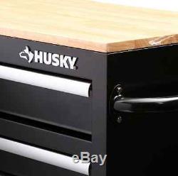 Tool Box Rolling Chest Husky 52 In Heavy Duty Storage Cabinet Wood Top 9 Drawer