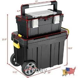 Tool Boxes 2 In 1 Rolling Set Mobile Tool Chest Storage Organizer Portable Black