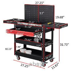Tool Cart 3 Tier Rolling Tool Box withDrawer &Sliding Top &2 Tray Steel Tool Chest