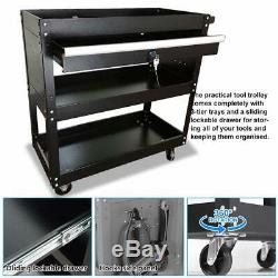 Tool Cart On Wheels with Lock Drawers, 3-tier Metal Rolling Utility Cart