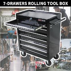Tool Cart on Wheels 24.2In, 7 Drawers Rolling Tool Box, Locked Drawers Storage Org