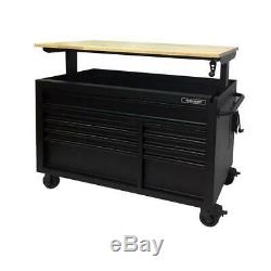 Tool Chest Work Bench Cabinet Adjustable Wood Top 52 in Rolling Garage Storage