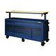 Tool Chest Work Bench Cabinet Adjustable Wood Top 72 In Rolling Garage Blue