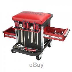 Tool Chest with Wheels Mechanic Stool Rolling Creeper Chair Garage Stool Box Red