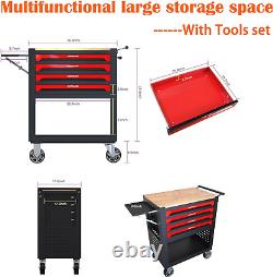 Tool Sets and 4 Drawers Tool Cart on Wheels, Drawers Rolling Tool Storage Box Too