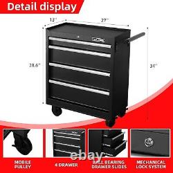 Tool Storage Cabinet/Cart 27Inch Metal Tool Cabinet with 4 Drawer, Rolling Wheel