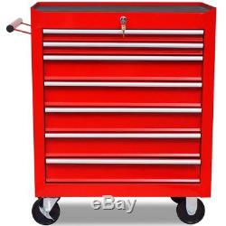 Toolbox Portable Rolling Workshop Tool Trolley 7 Drawers Work Station Chest Red