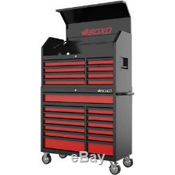 Toolbox Stack 21 Drawers Roll Cab & Top Box Heavy Duty with Charging Option Red