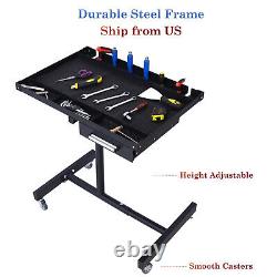 US Heavy Duty Adjustable Work Table Bench w Drawer, 220 lbs Rolling Tool Cart BLK
